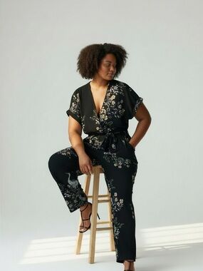 Zara Black Jumpsuit with Pink and Gray Floral Print